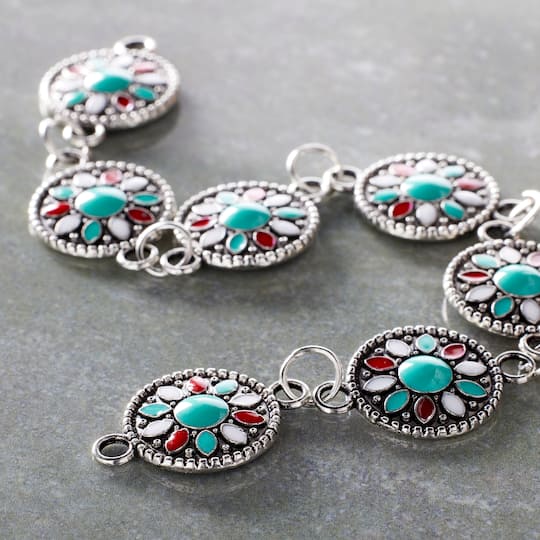 12 Packs: 7 ct. (84 total) Turquoise Flower Enamel Metal Connectors, 15mm by Bead Landing™